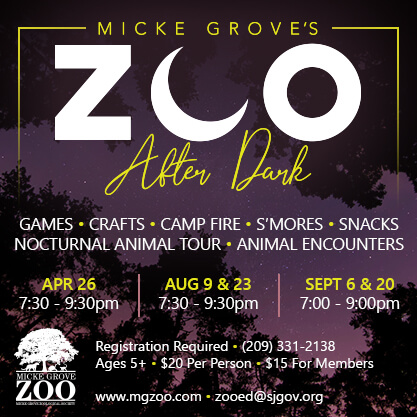 Zoo After Dark Micke Grove's Zoo After Dark. Games, Crafts & More. April 26, August 9 & 23 and September 6 & 20. Registration is Required.