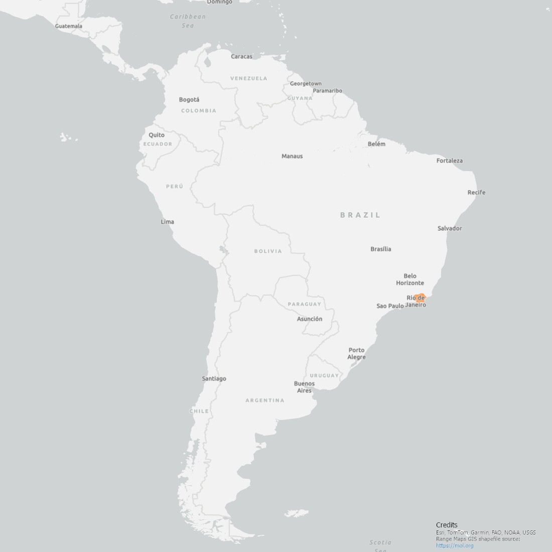 Golden Lion Tamarin Range Map clustered around Rie de Janeiro, Brazil